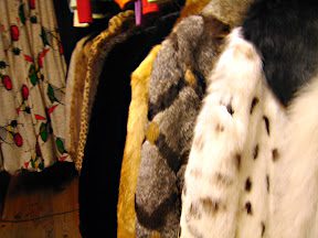A close up of fur coats on display