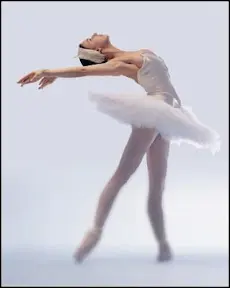 A woman in white dress and black shoes doing ballet