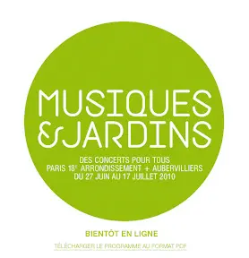 A green circle with the words " musiques & jardins ".