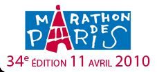 A red and white logo for the marathon de paris.